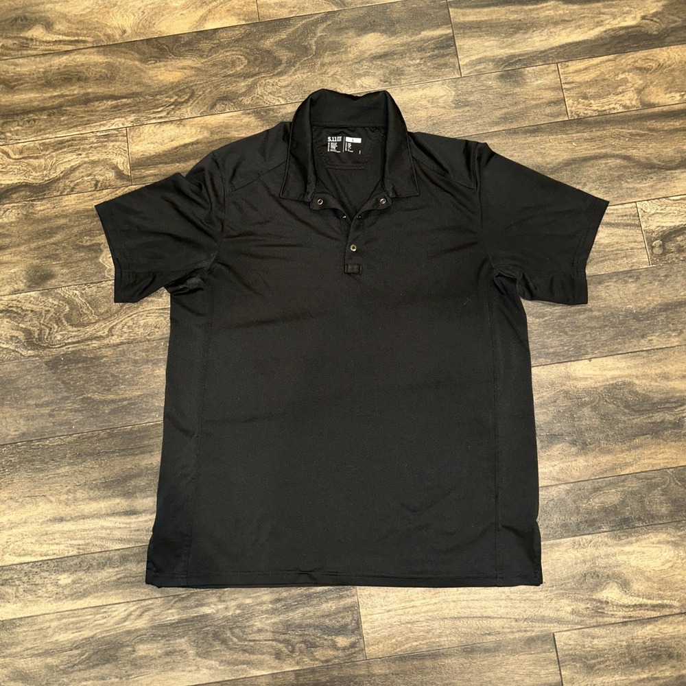 5.11 Tactical Polo Shirt Short-Sleeve Men's Size L Black Snap-Button Placket